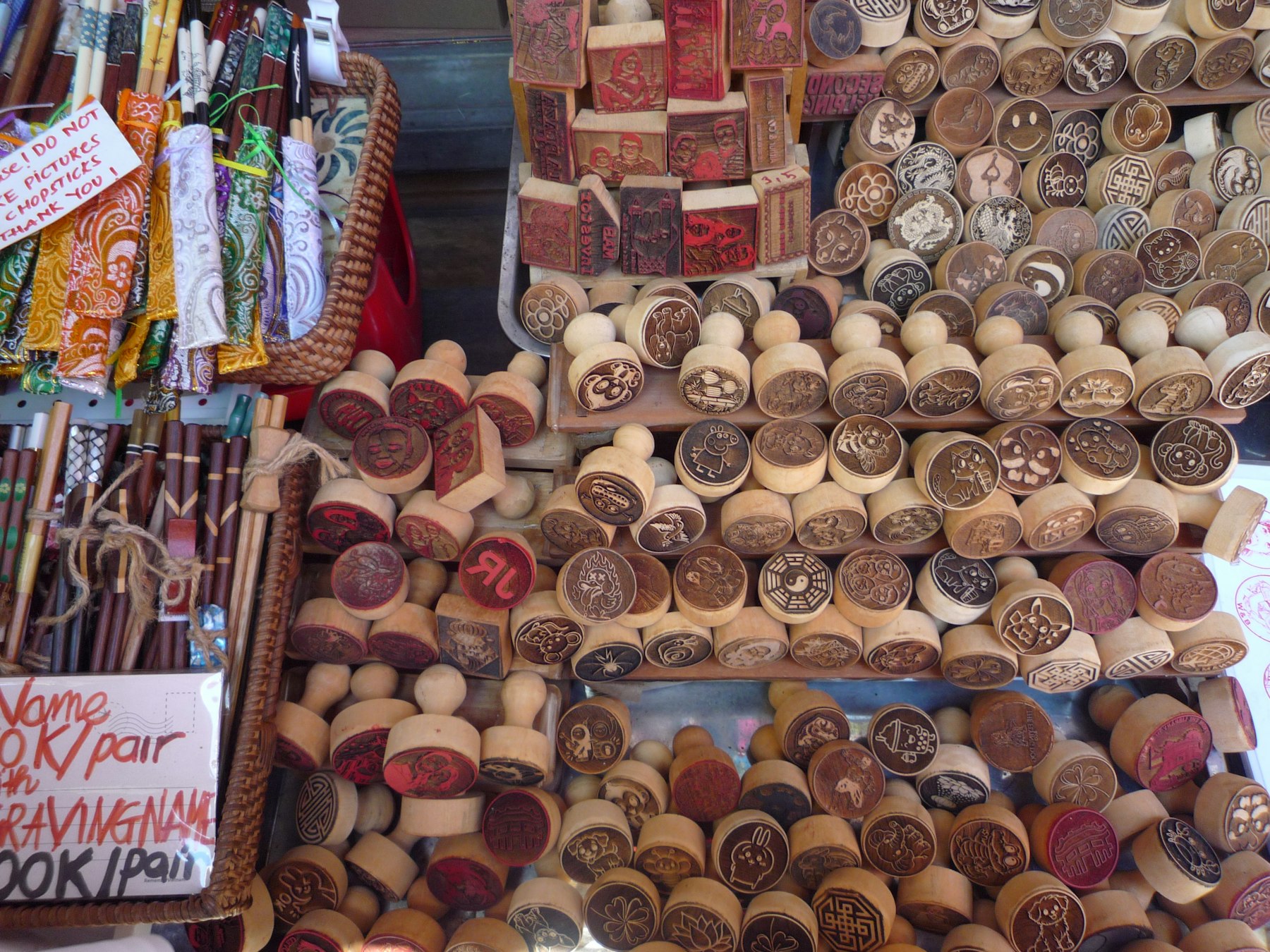 A collection of carved wooden stamps